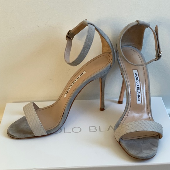 Manolo Blahnik Chaos Grey Suede Ankle Strap Sandal - Picture 3 of 6